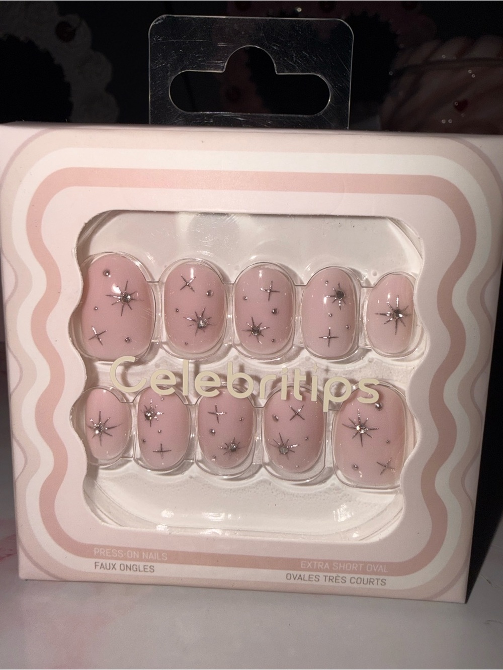 Celebritips Pink Base with Silver Star Accent Press-On Nail Set